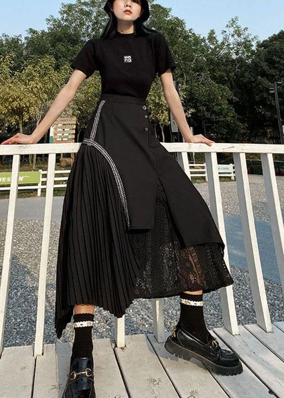 French Black asymmetrical Besign Summer Patchwork Lace Skirts A-line unclassified skirts