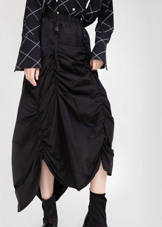 French Black Elastic Waist Asymmetrical Design Wrinkled Fall Skirt Fashionable unclassified skirts