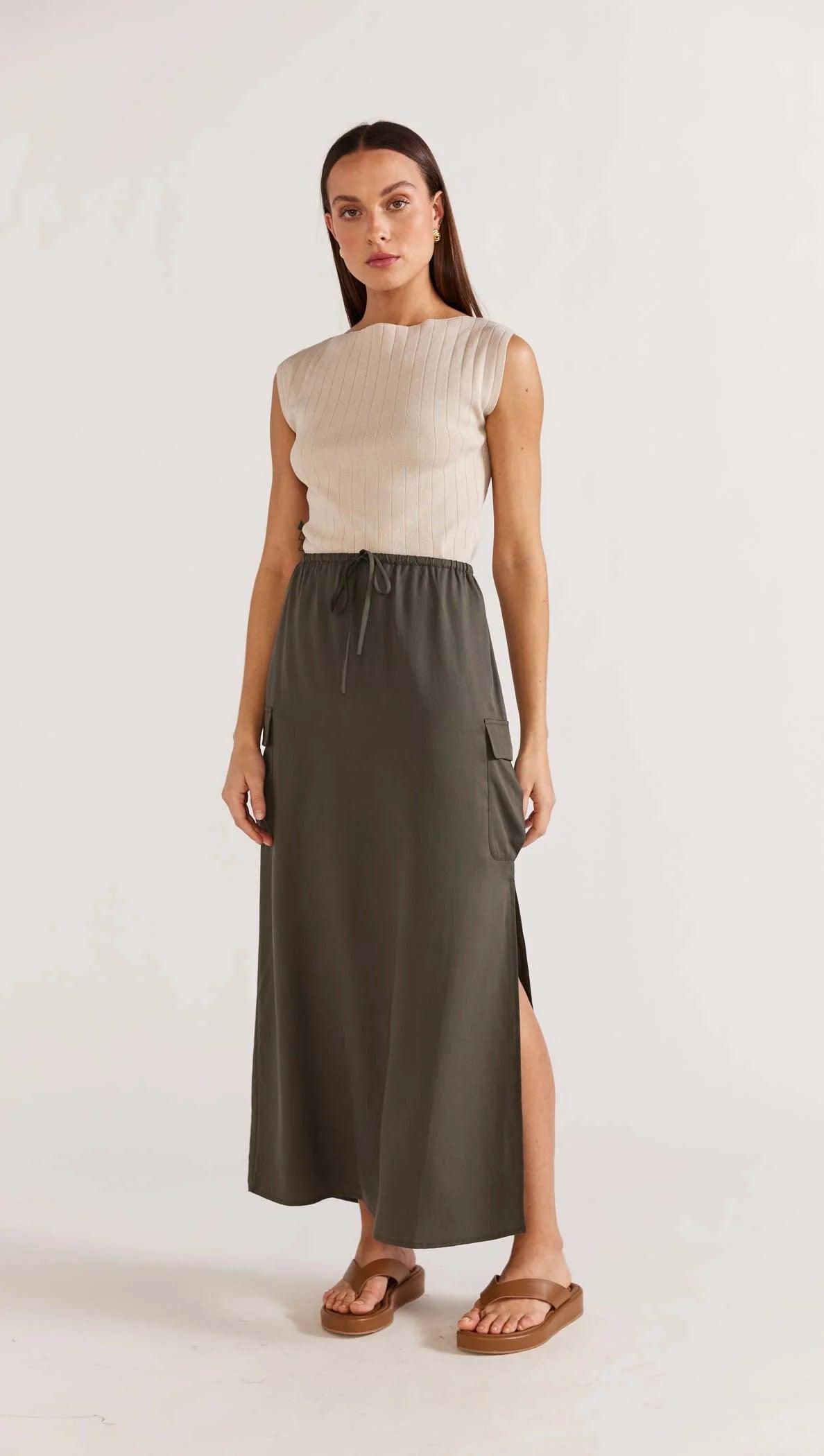 Staple the Label Kendo Cargo Skirt in Khaki Button-front unclassified skirts