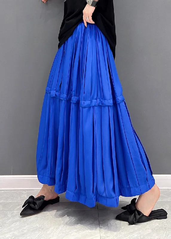 Loose Blue Patchwork Chiffon Pleated Skirts Summer Boho unclassified skirts