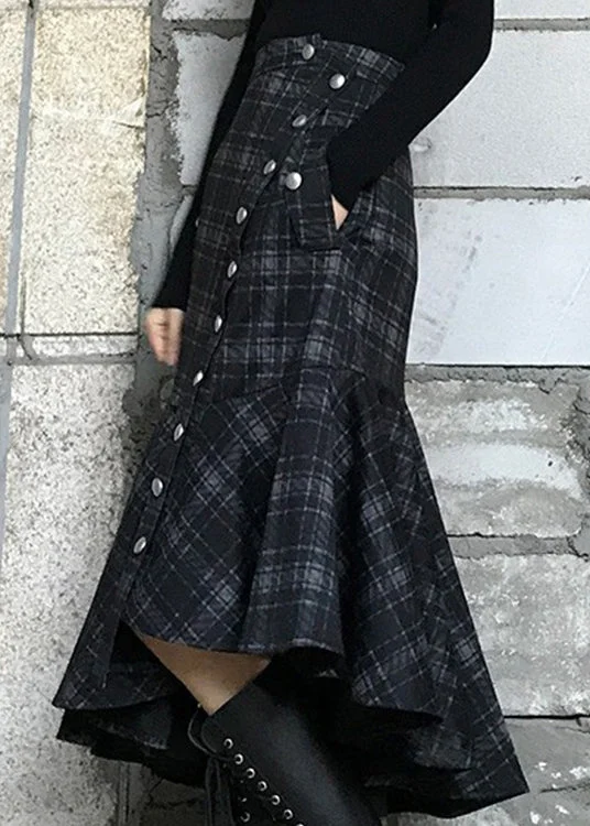 Natural Dark Grey Asymmetrical Plaid Cotton Skirts Spring Travel unclassified skirts