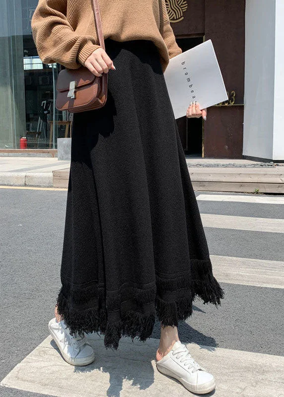 Organic Black Tasseled thick Knit Skirt Winter Summer unclassified skirts