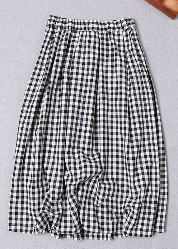 Plus Size Black Grey Plaid Cinched Pockets a line skirts Spring Trendy new unclassified skirts