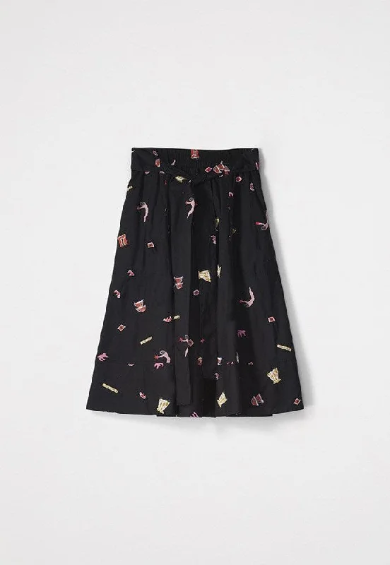 Nancybird Porcelain Tie Skirt in Garden Party Black Preppy unclassified skirts