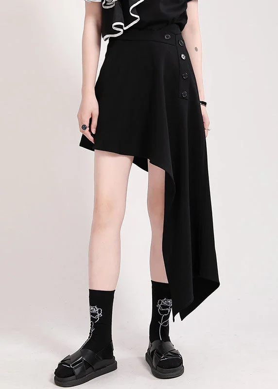 Style Black button Asymmetrical cotton Skirts Spring Formal unclassified skirts