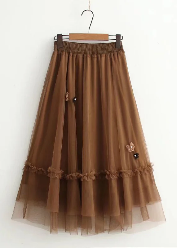 Style Chocolate Patchwork Nail bead A Line Fall Skirts Graduation unclassified skirts