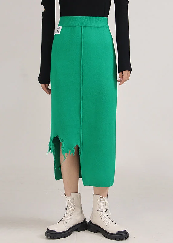 Unique Green Asymmetrical Patchwork Skirts Spring Soft fabric unclassified skirts