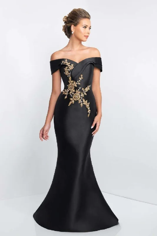 Blush by Alexia Designs Crystal Beaded Applique Off-Shoulder Gown S2006 - 1 pc Black/Gold In Size 14 Available Best party dresses for date night