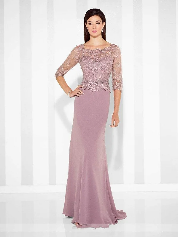 Cameron Blake by Mon Cheri - Quarter Sleeve Scalloped Lace Evening Gown 117617 - 1 pc Dark Aqua in Size 14 and 1 pc Pink Topaz in Size 18 Available Casual party dresses