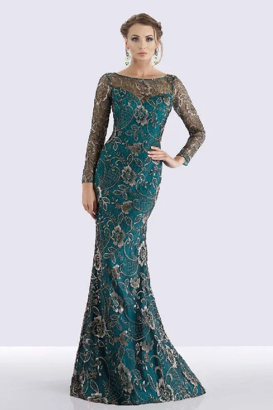 Feriani Couture - Sequined Floral Long Sleeve Gown 18718 - 1 pc Navy in Size 12 Available Summer party dresses