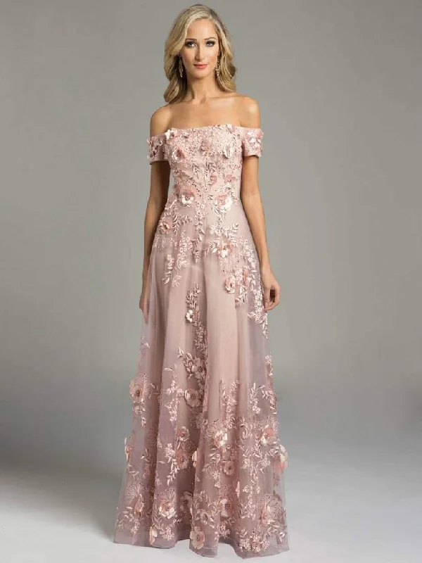 Lara Dresses - Charming Off The Shoulder Long Floral A-line Gown 33211 - 1 pc Dusty Rose in Size 16 Available Fall party dresses