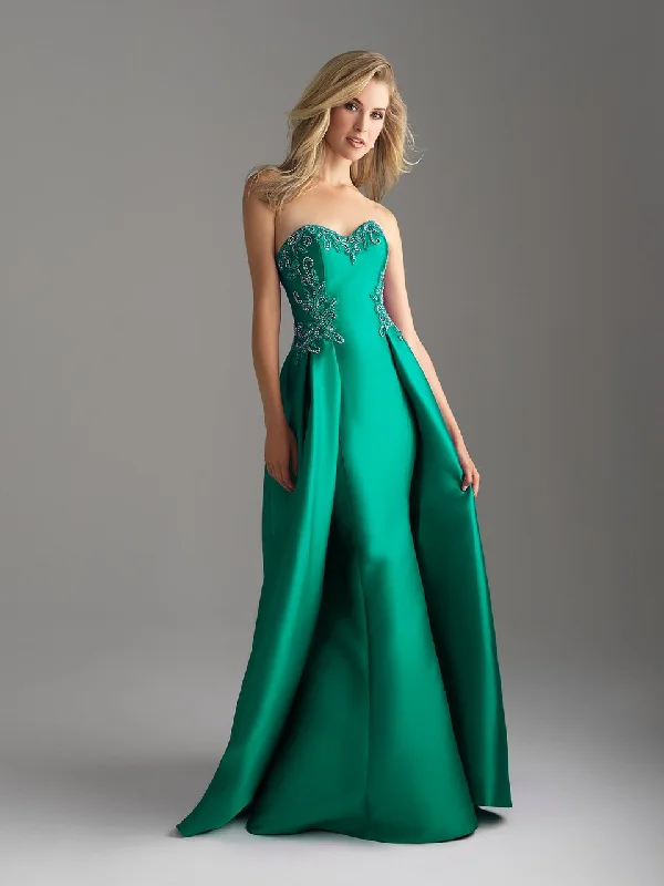 Madison James Strapless Scroll Motif Mikado Overskirt Gown Best party dresses for cocktail parties