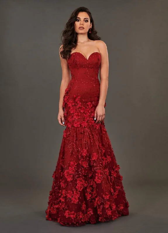 Rachel Allan Couture - 8386 Floral Ornate Strapless Sweetheart Mermaid Gown - 1 pc Deep Red In Size 04 Available Best party dresses for formal events