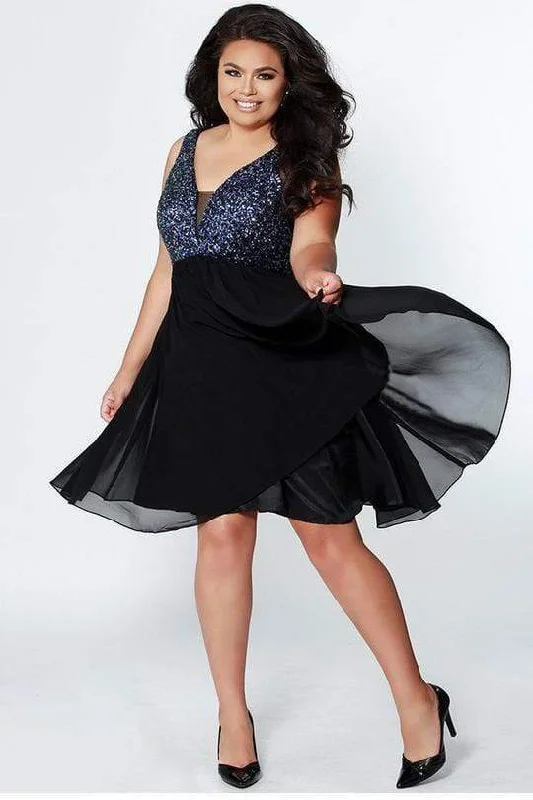 Sydney's Closet - CE1820 Sequined Sleeveless V-Neck Cocktail Dress Ruffled party dresses