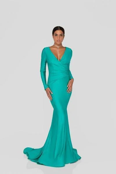 Terani Couture - Long Sleeve Open Back Satin Mermaid Gown 1912P8281 Men's party outfits