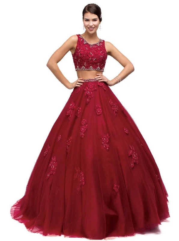 Dancing Queen - 1155 Two-Piece Sequined Floral Quinceanera Gown Boohoo party dresses