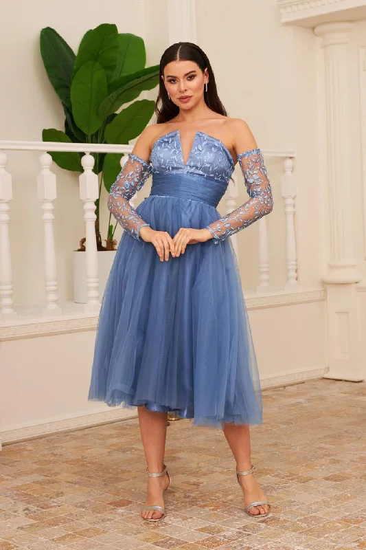 Angelino Indigo Tulle Midi Engagement and Söz Dress Best midi dresses for elegant looks