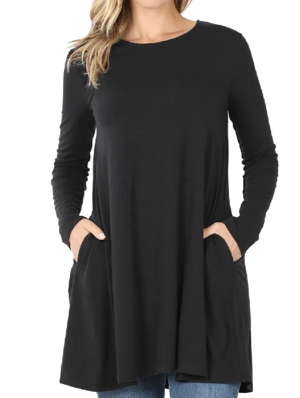 Basic Long Sleeve Swing Dress - Black Prom maxi dresses