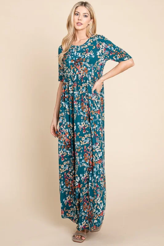 BOMBOM Printed Shirred Maxi Dress Minimalist maxi dresses