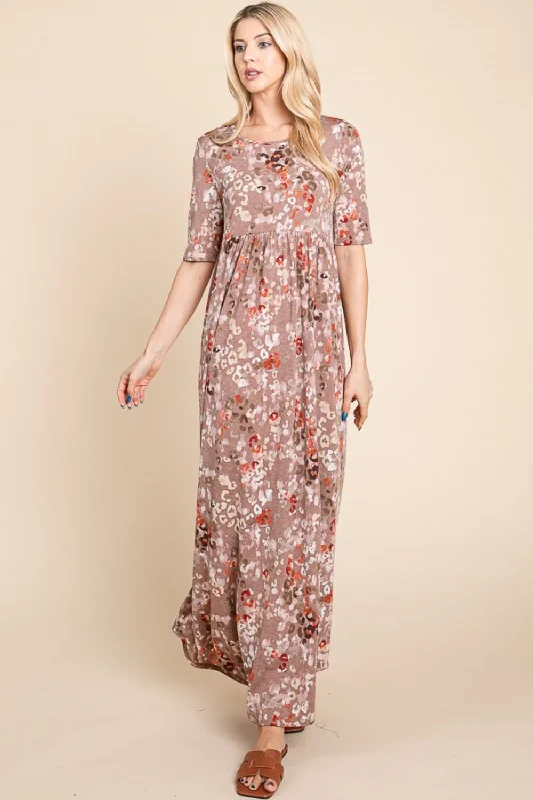 BOMBOM Printed Shirred Maxi Dress Glamorous maxi dresses