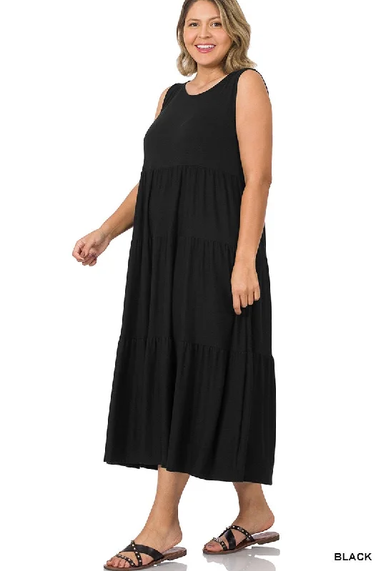 Curvy Gal Tiered Maxi Dress - Black Summer party maxi dresses