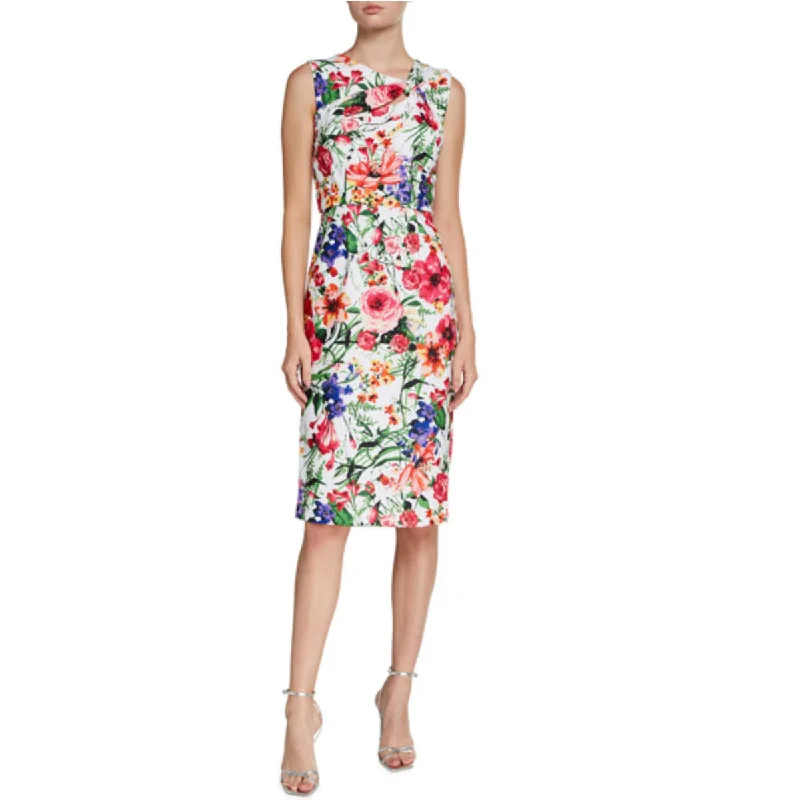 Donna Ricco Women's Asymmetrical Neck Floral Print Midi Dress A-line midi dresses