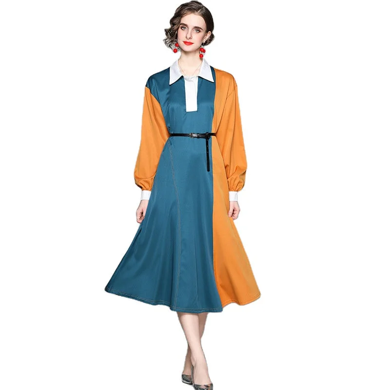 Elegant Color Block Sailor Collar Midi Dress Budget-friendly midi dresses