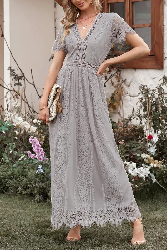 Serenity Sky Lace-Inspired Maxi Dress High-end maxi dresses