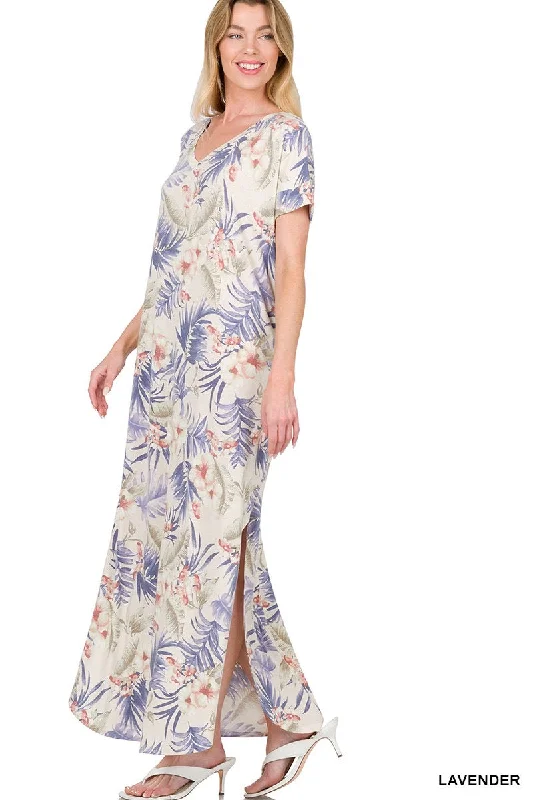 Hawaiian Floral Basic Maxi Dress - Lavender Winter maxi dresses