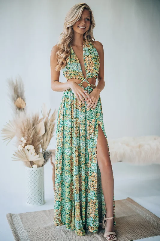 Virgin Islands Maxi Dress (Green) FINAL SALE Satin maxi dresses