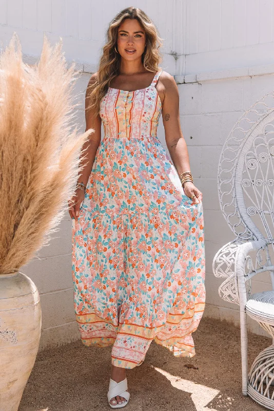 Orange Boho Floral Print Sleeveless Tiered Maxi Dress Fashion Nova maxi dresses