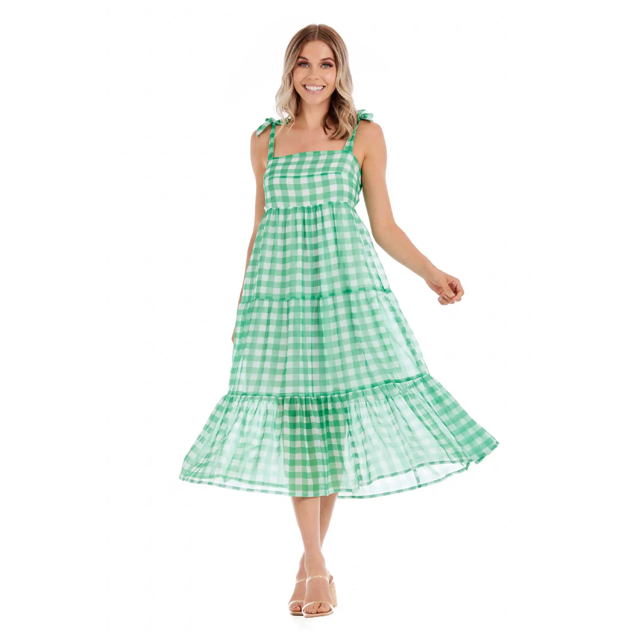 VIVIANNE PLAID MIDI DRESS Off-shoulder midi dresses