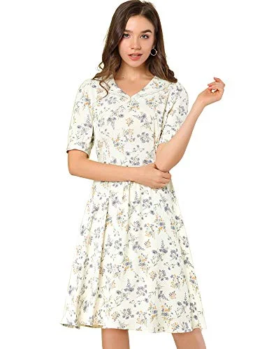 Women's Peter Pan Collar A-line Flowy Midi Chiffon Floral Dress | Original Brand Elegant midi dresses