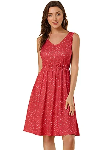 Women's Polka Dots Sleeveless Dress Elastic Midi Sundress with Pockets | Original Brand Best midi dresses for hourglass body shape