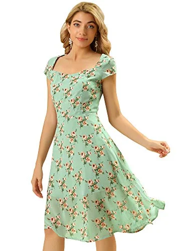 Women's Smocked Cap Sleeve Cinched Floral Chiffon Midi Dress | Original Brand Red carpet midi dresses