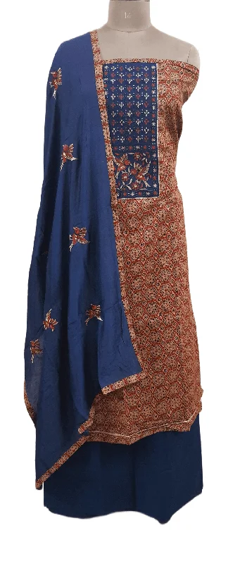 Ajrakh Printed Cotton Suit with Embroidered Dupatta EV15 Chic floral dresses