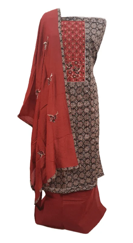 Ajrakh Printed Cotton Suit with Embroidered Dupatta EV16 Boho floral dresses