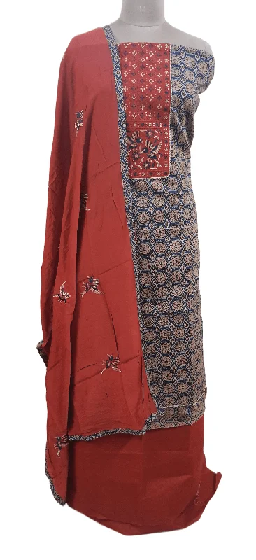 Ajrakh Printed Cotton Suit with Embroidered Dupatta EV18 Vacation floral dresses