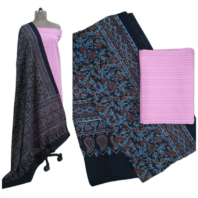 Baby Pink Kantha Embroidered Kurta Top with Ajrakh Printed Dupatta AJK02 Wrap floral dresses