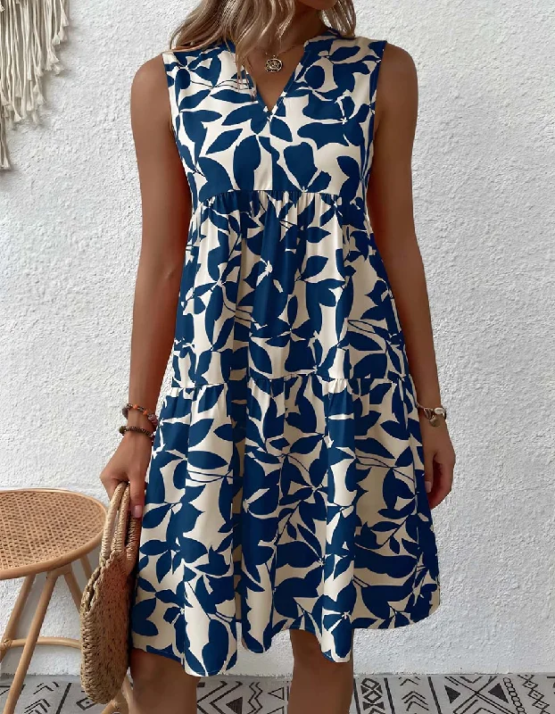 Bohemian Loose V-Neck Pleated Plants Print A Line Dresses Elegant floral dresses