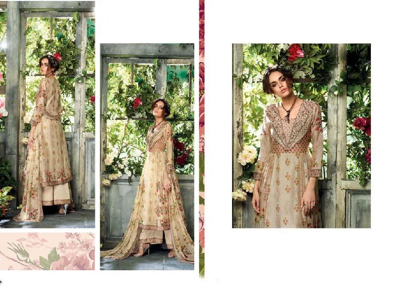 Designer Beige Kora Silk Printed Dress Material with Chiffon Dupatta GAN25 Corset floral dresses