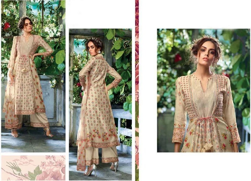 Designer Beige Kora Silk Printed Dress Material with Chiffon Dupatta GAN30 A-line floral dresses