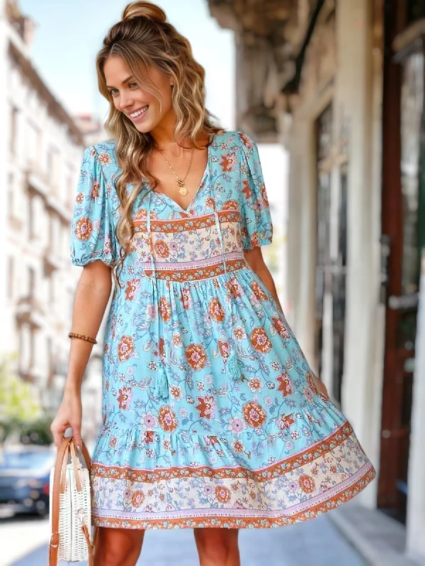 Floral Puff Sleeve Bohemian Dress by Anna-Kaci Best floral dresses for curvy figures