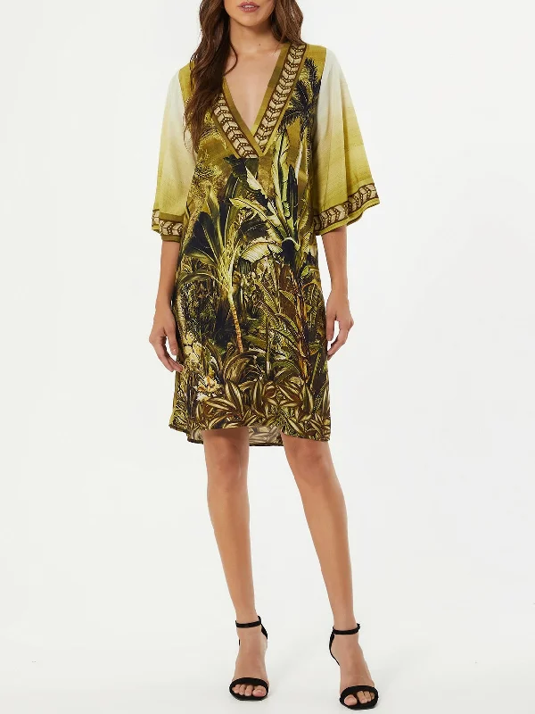 Landscape Print Dress - Olive FINAL SALE Lightweight floral dresses for hot weather