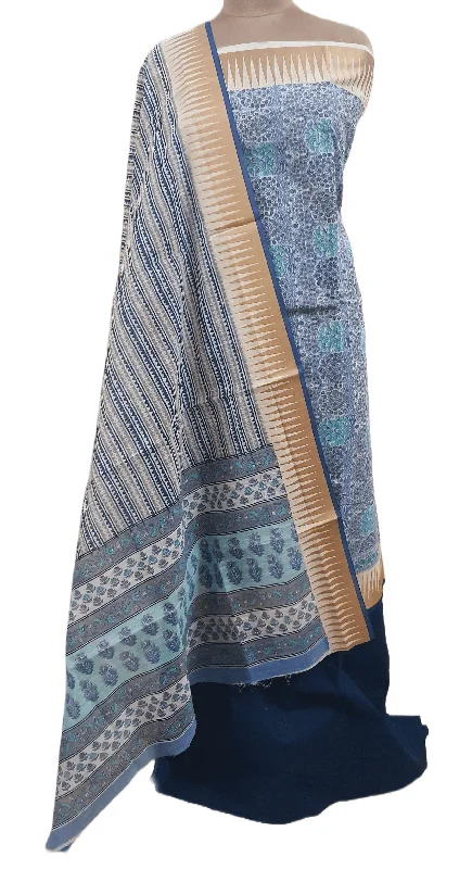 Light Blue Handloom Border Printed Cotton Suit EV25 Beach floral dresses