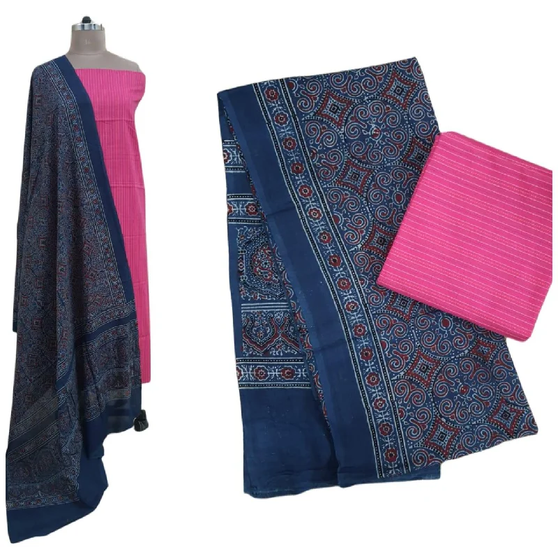 Pink Kantha Embroidered Kurta Top with Ajrakh Printed Dupatta AJK01 Smocked floral dresses