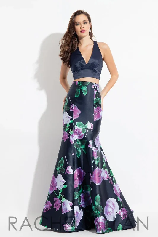 *FINAL SALE* Rachel Allan 6134 Navy Violet Floral 2 Piece Fit-n-Flare Dress Date night floral dresses