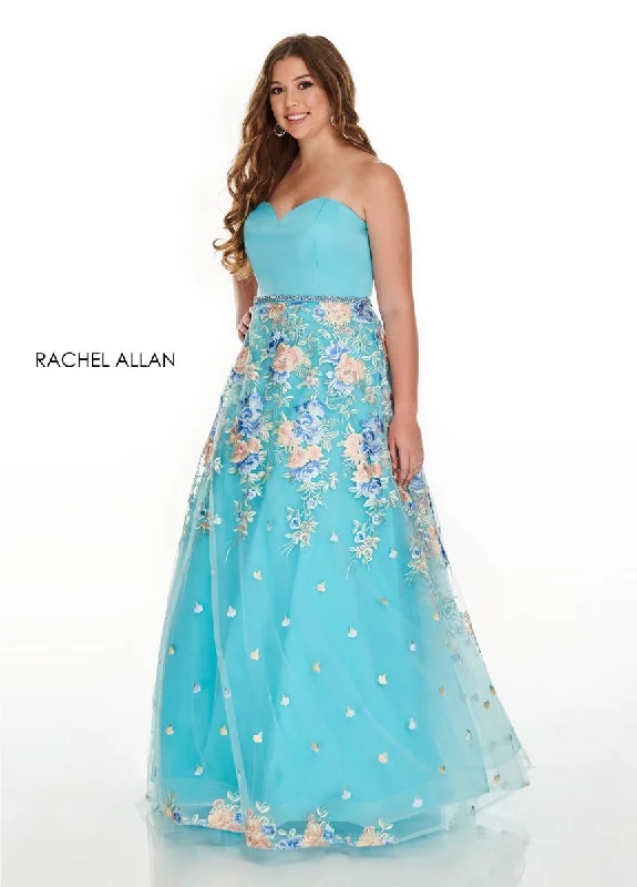 Rachel Allan Curves 7219 Aqua Floral Embroidered A-Line Dress Graduation floral dresses