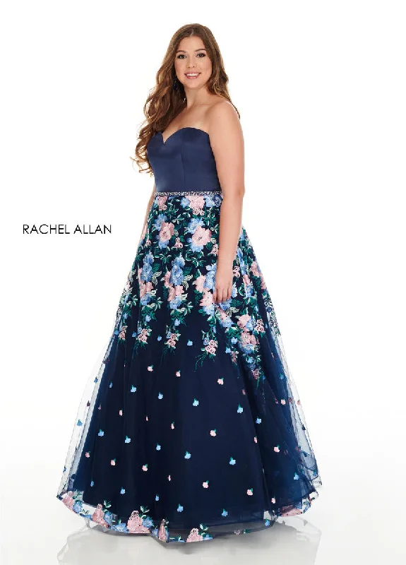 Rachel Allan Curves 7219 Navy Floral Embroidered A-Line Dress - Size 14 Brunch floral dresses