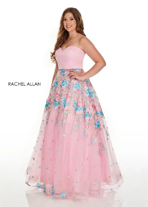 Rachel Allan Curves 7219 Pink Floral Embroidered A-Line Dress - Size 14 Cocktail floral dresses